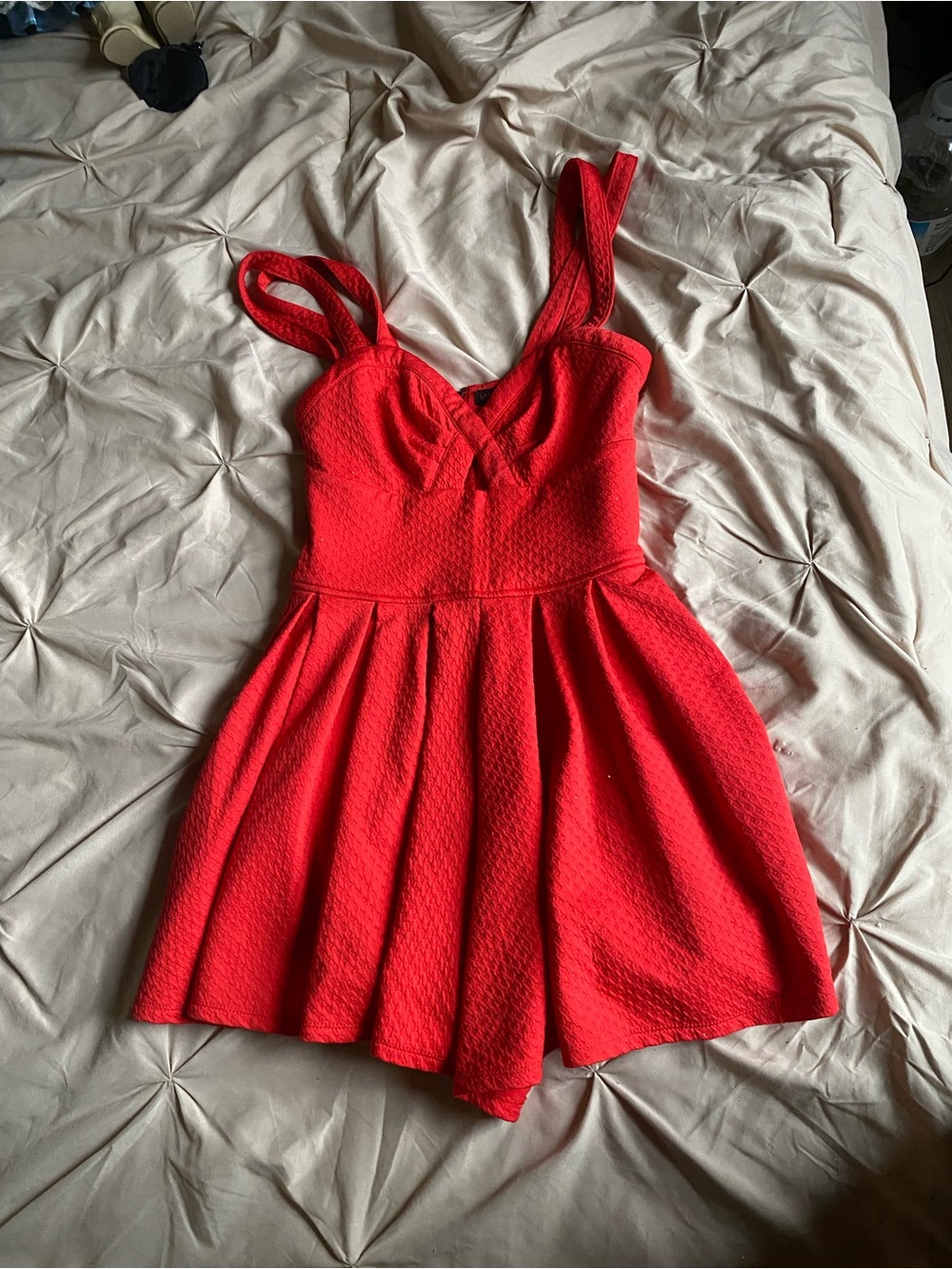 Material Girl Bright Red Textured Sweetheart Romper